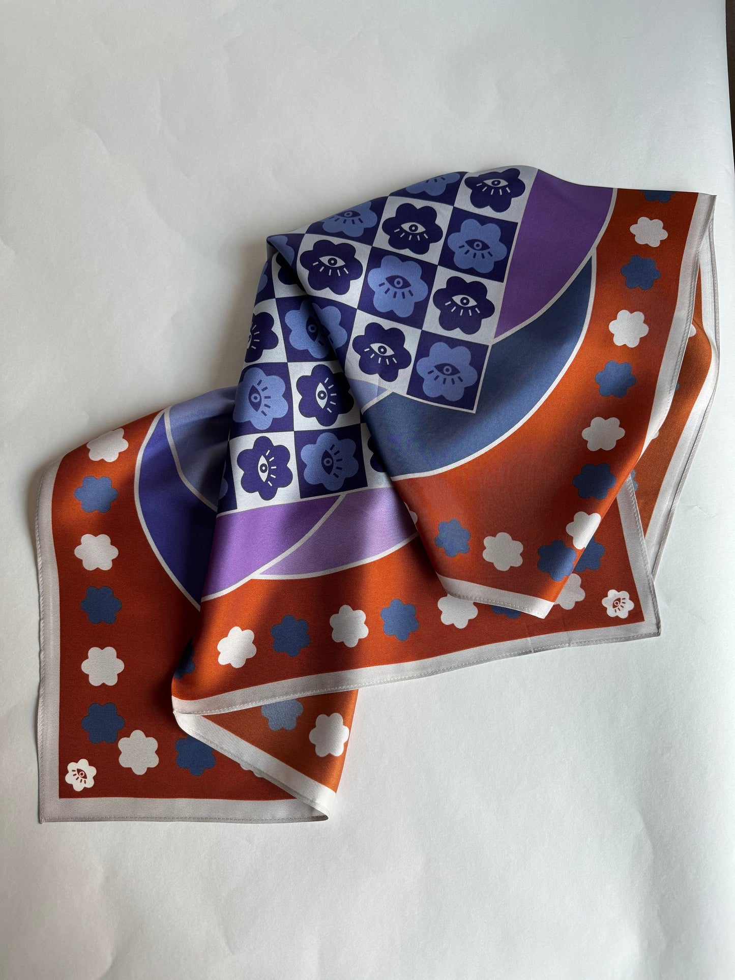 Orange and blue 65cm Silk Scarf