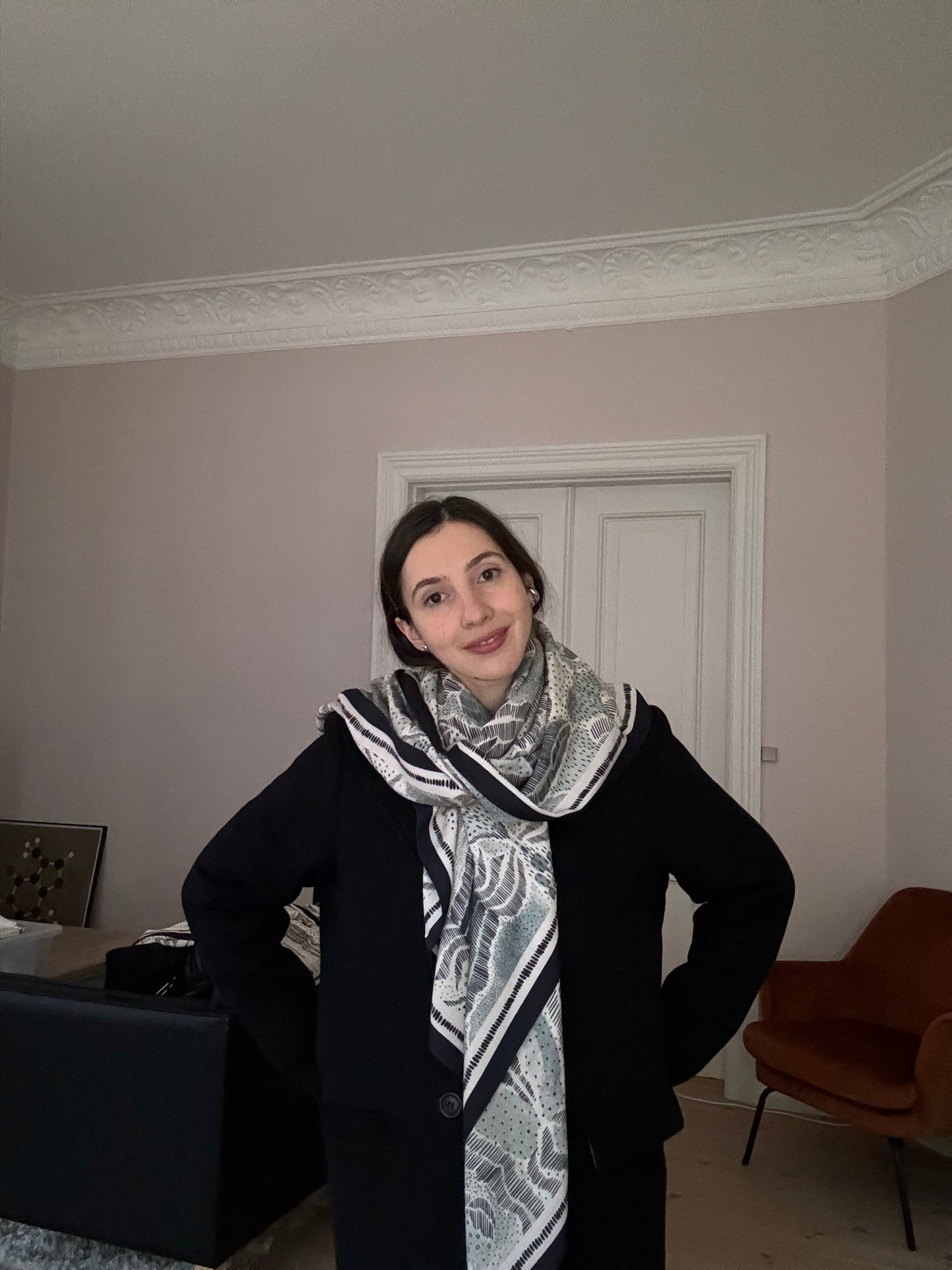 Snow fields silk wool shawl 135 cm