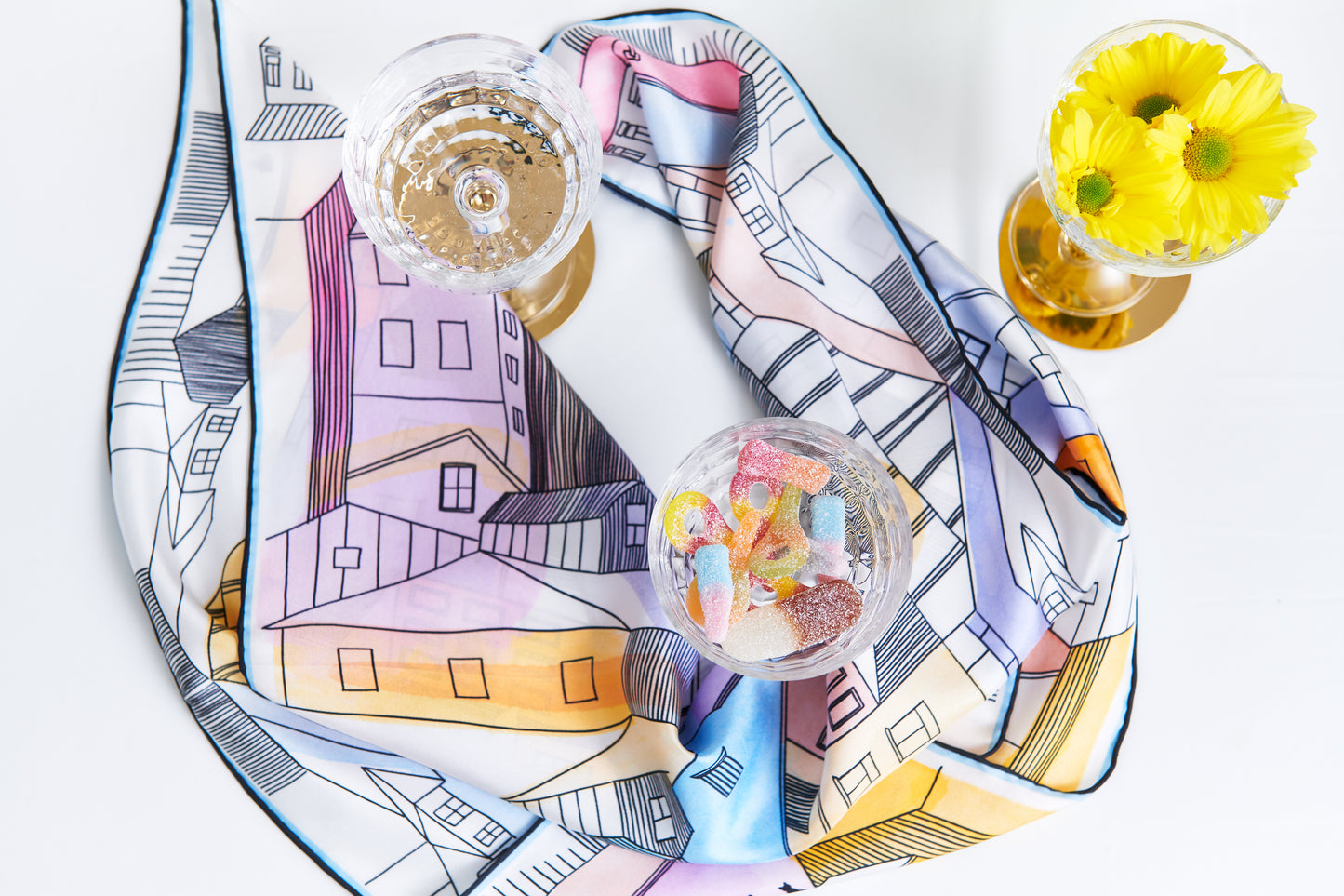 Porto Sunrise 65 cm square silk scarf