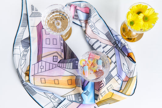 Porto Sunrise 65 cm square silk scarf