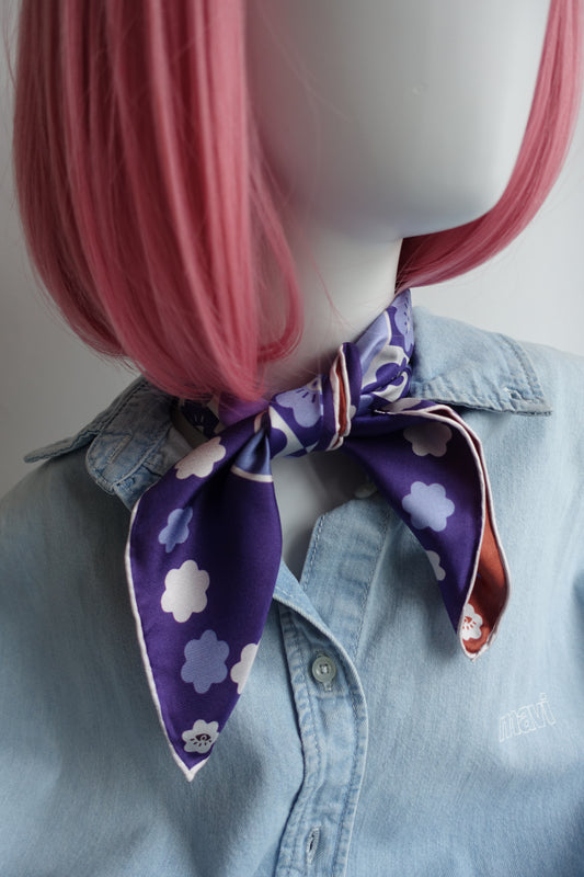 Curious Eyes, 50cm Silk Scarf — Purple-Terracotta