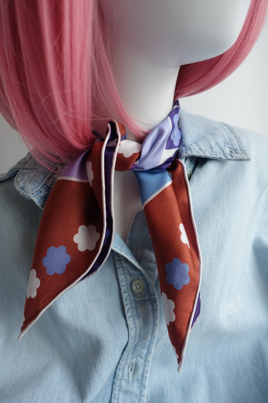 Curious Eyes, 50cm Silk Scarf — Purple-Terracotta