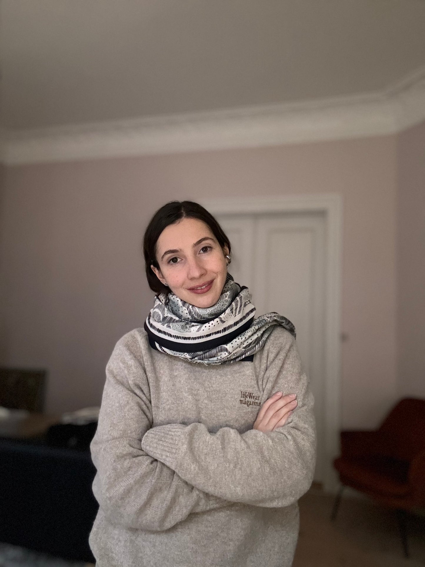 Snow fields silk wool shawl 135 cm