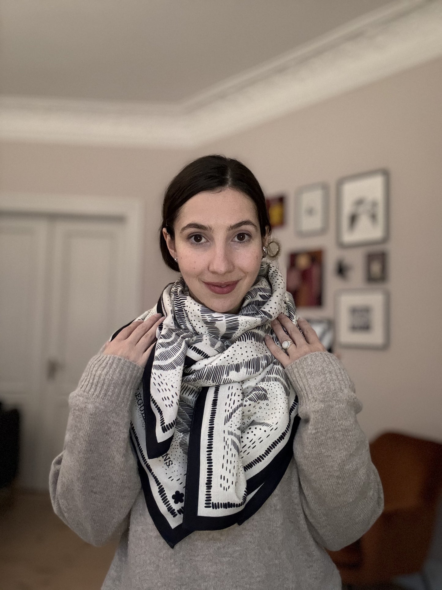 Snow fields silk wool shawl 135 cm