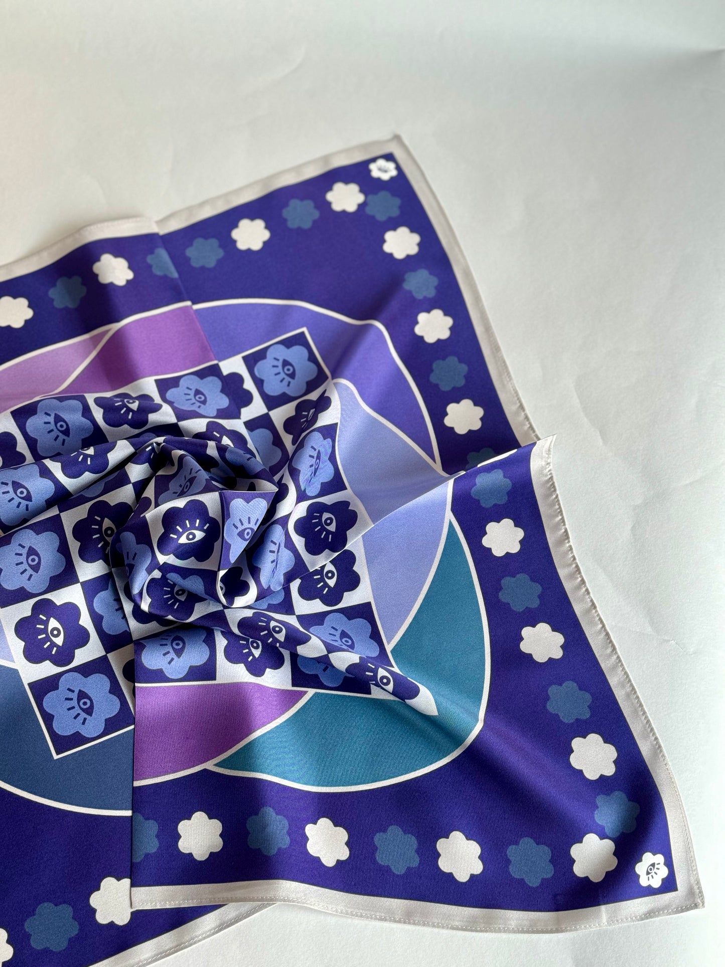 Curious Eyes, 50cm Silk Scarf — Purple-Terracotta