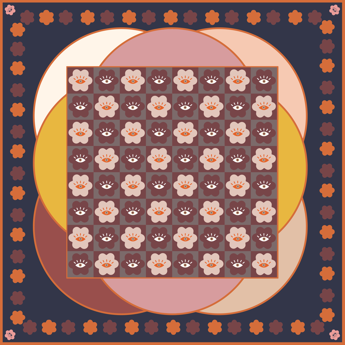 Curious Eyes, 65cm Silk-Wool Scarf — Terracotta-Brown