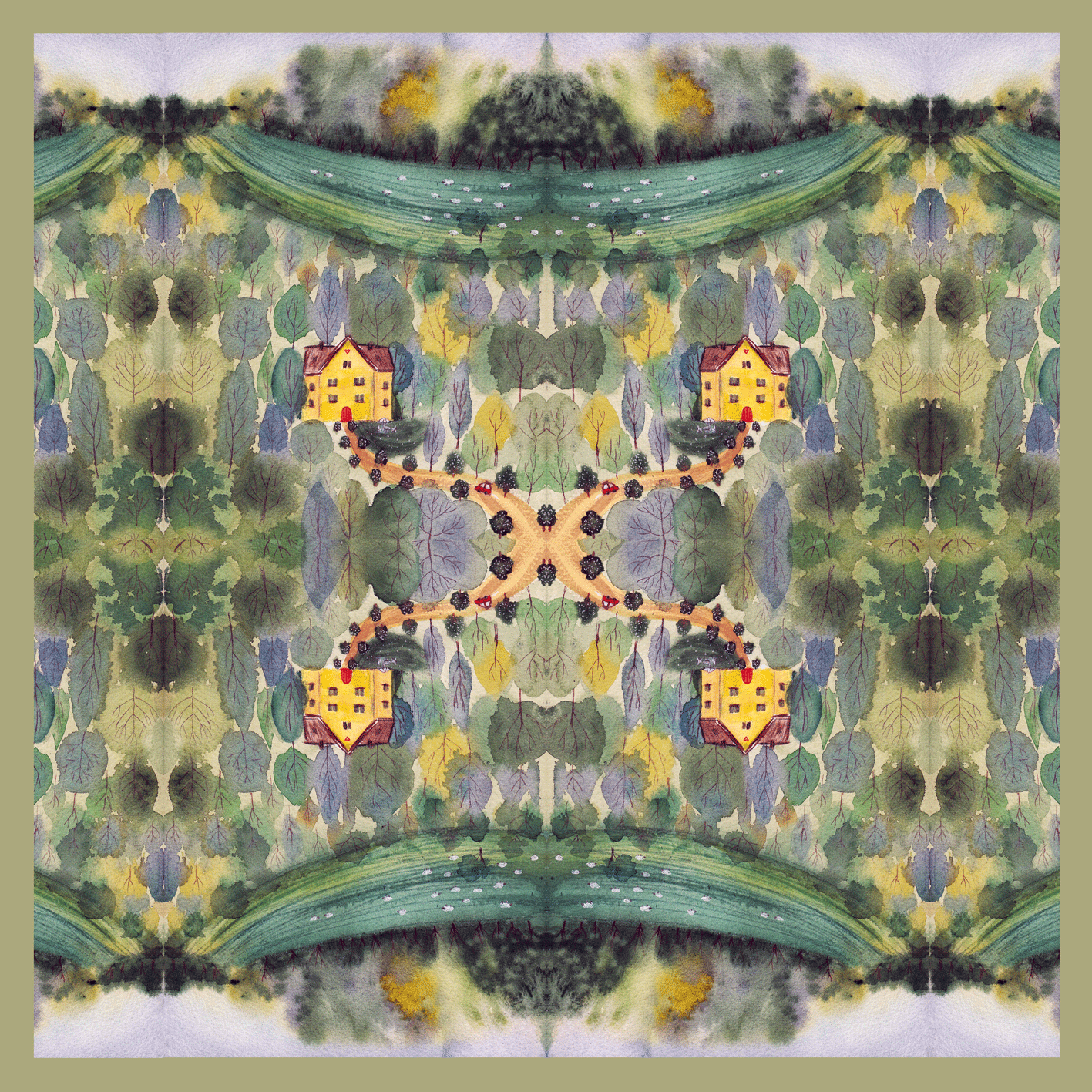 Forest House, 65 cm Square Silk Scarf