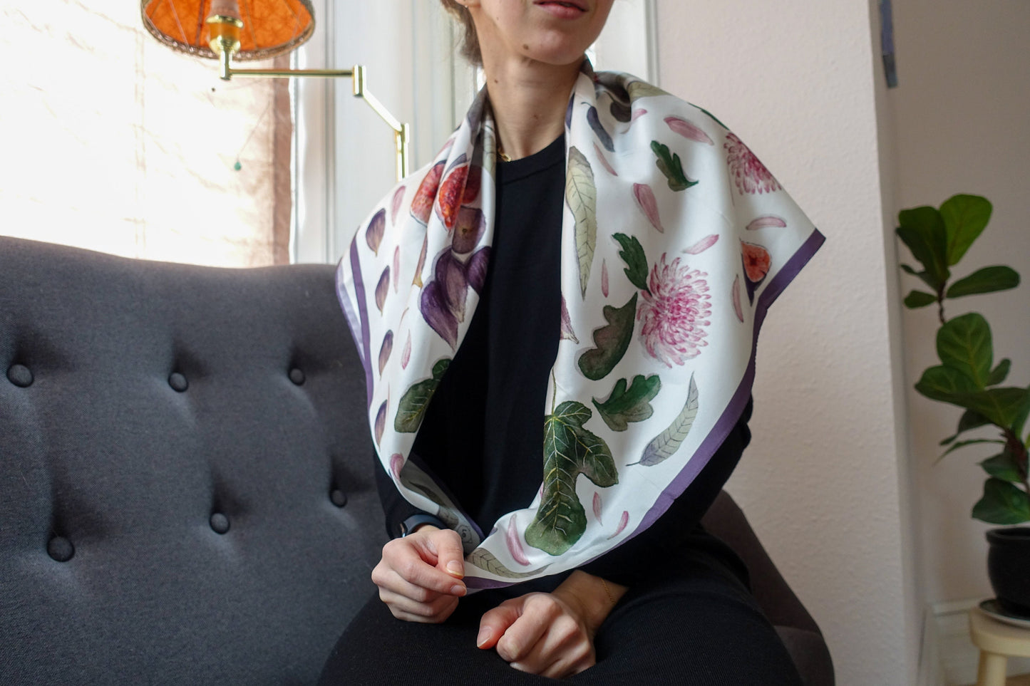 Figs 90cm square silk scarf