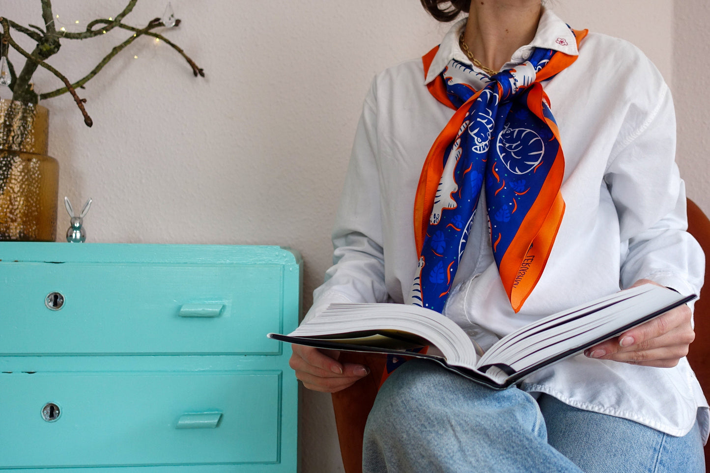 Snow Tiger,  90cm Square Silk Scarf