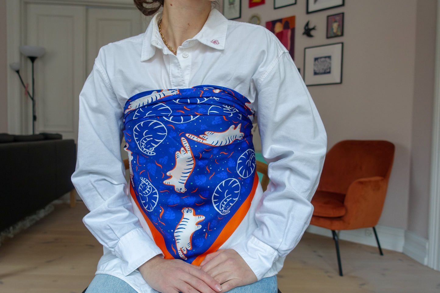 Snow Tiger,  90cm Square Silk Scarf