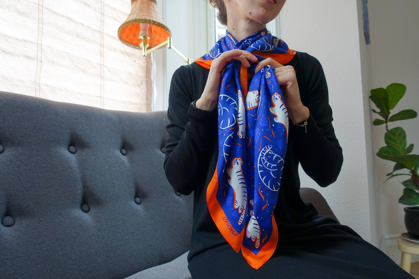 Snow Tiger,  90cm Square Silk Scarf