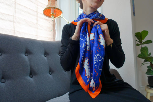 Snow Tiger,  90cm Square Silk Scarf