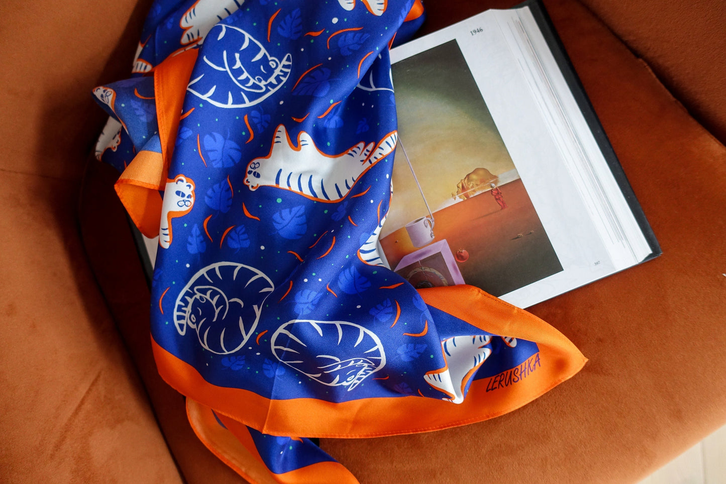 Snow Tiger,  90cm Square Silk Scarf