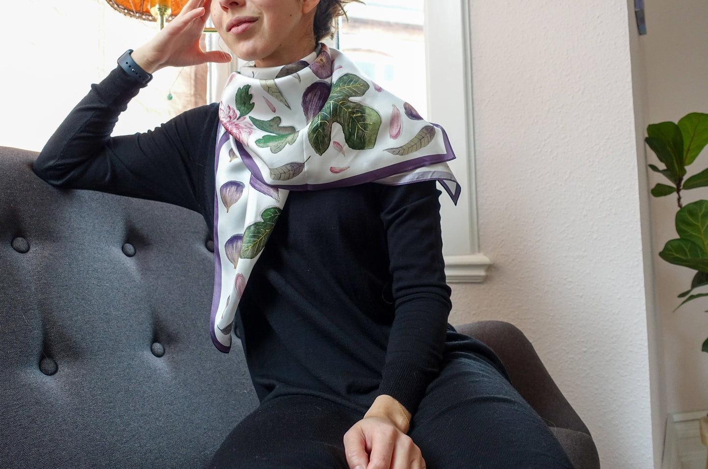 Figs 90cm square silk scarf