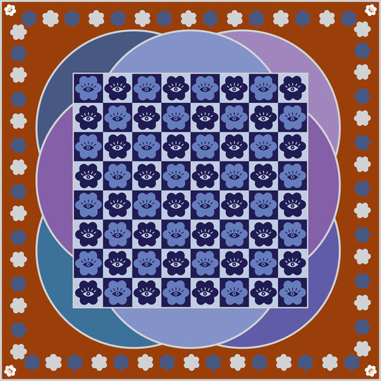 Orange and blue 65cm Silk Scarf