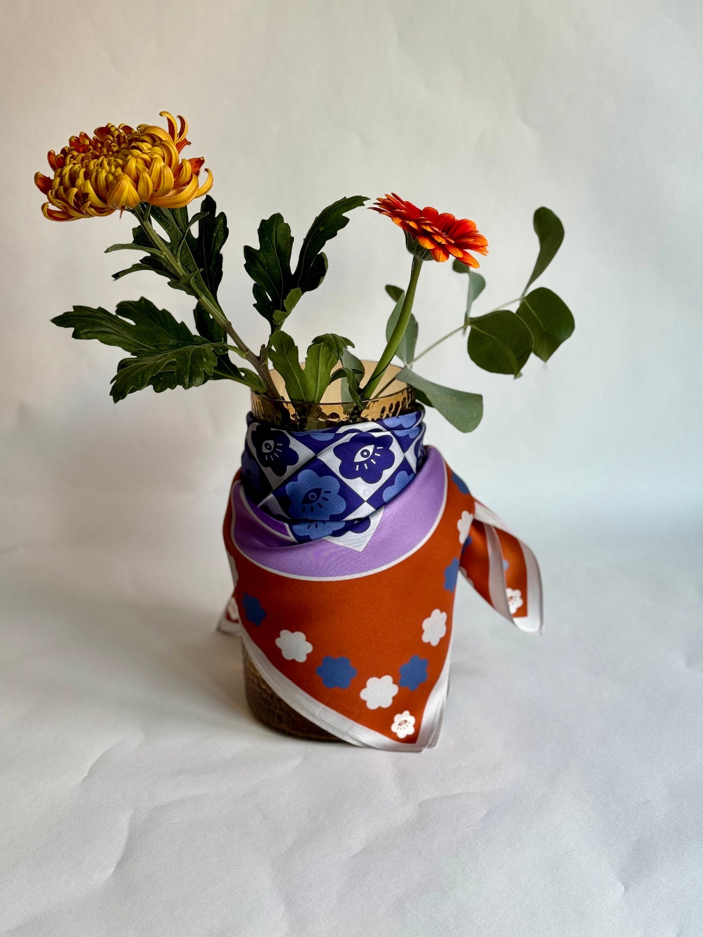 Orange and blue 65cm Silk Scarf