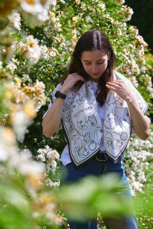 90cm 100% Silk Scarf "Gossip"