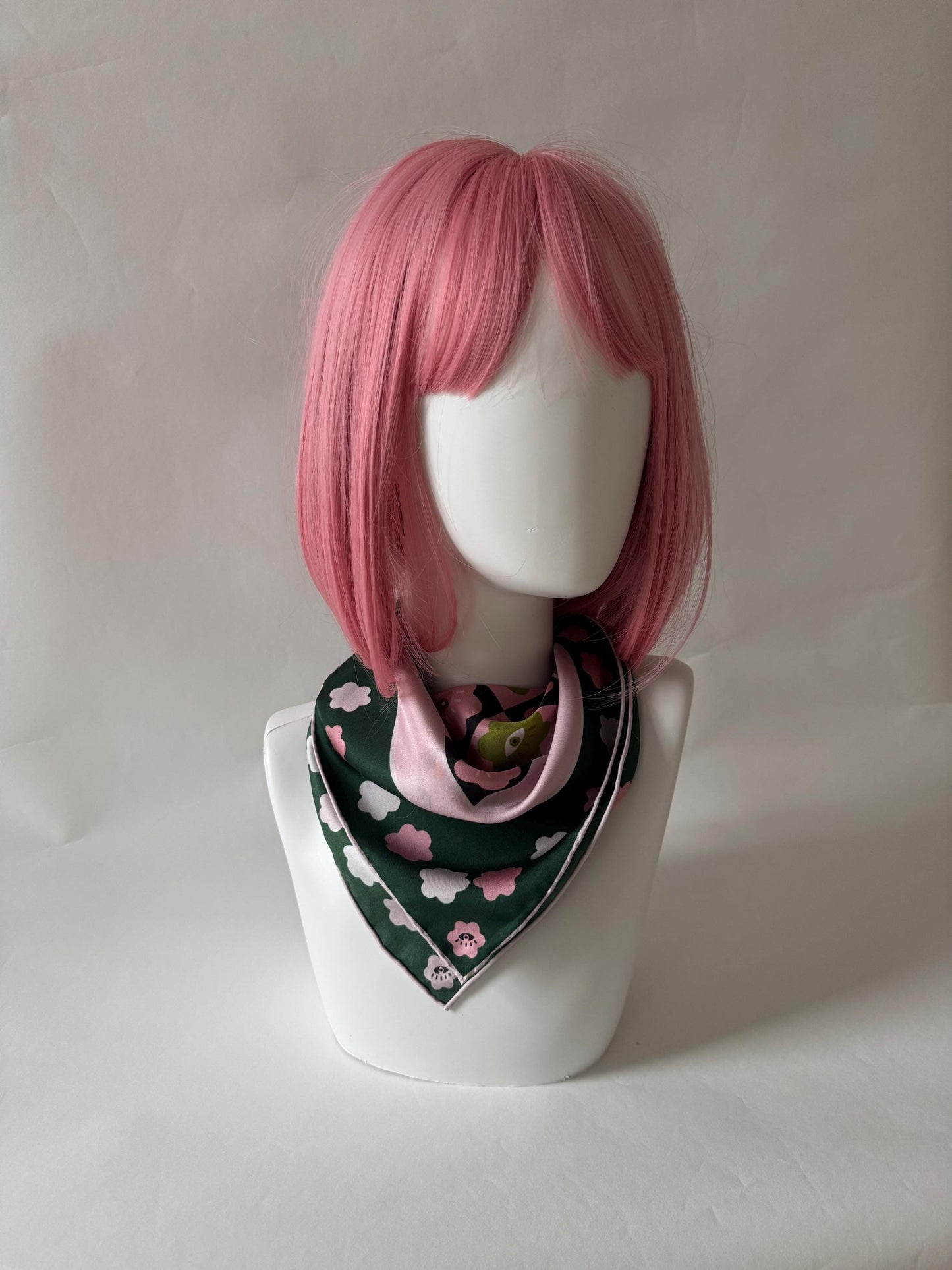 Curious Eyes - Matcha Sakura colorway, 65 cm Square Silk Scarf