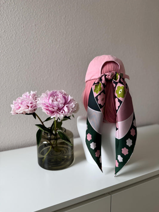 Curious Eyes - Matcha Sakura colorway, 65 cm Square Silk Scarf