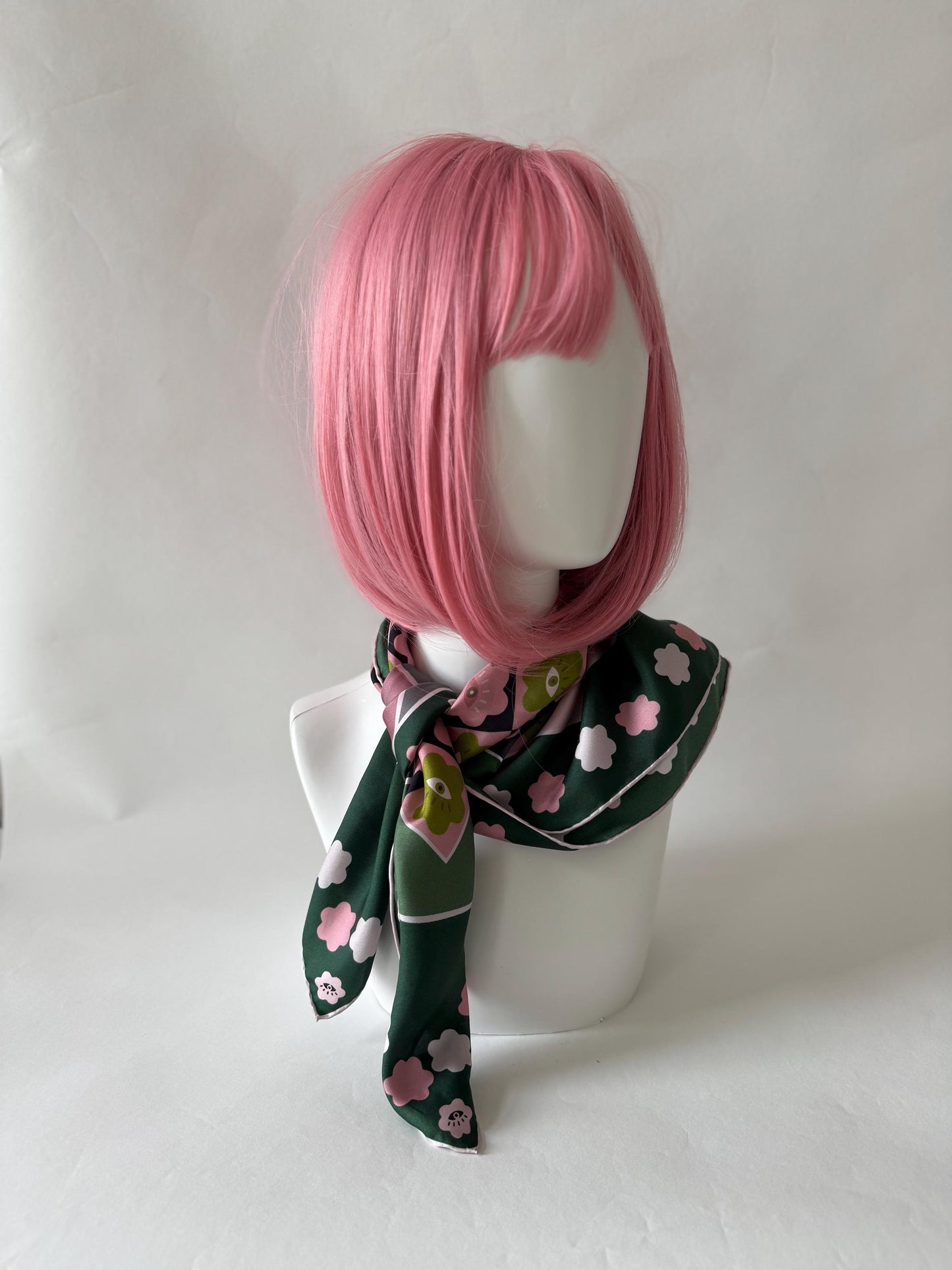 Curious Eyes - Matcha Sakura colorway, 65 cm Square Silk Scarf