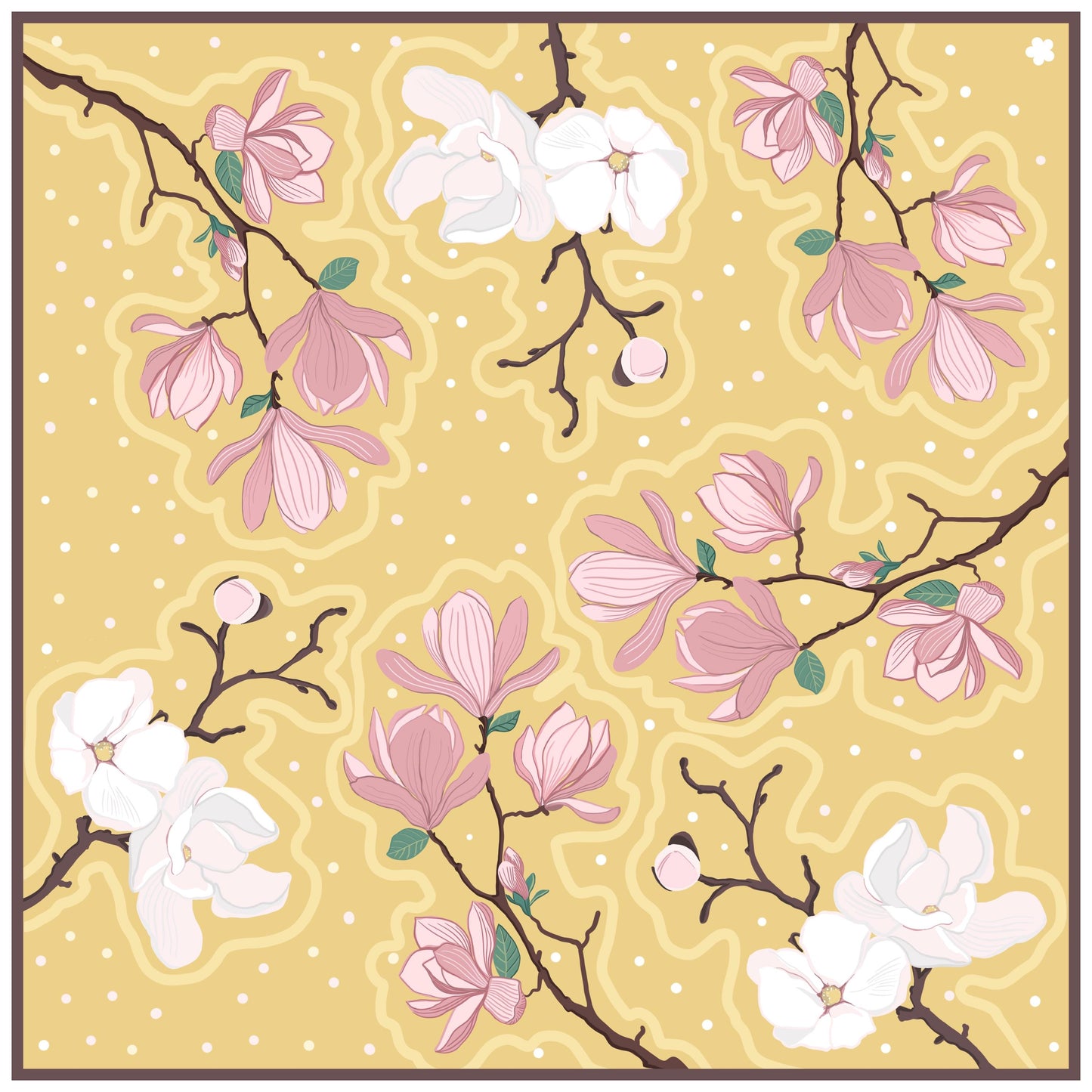 Magnolias, 65 cm Silk Twill Square Scarf