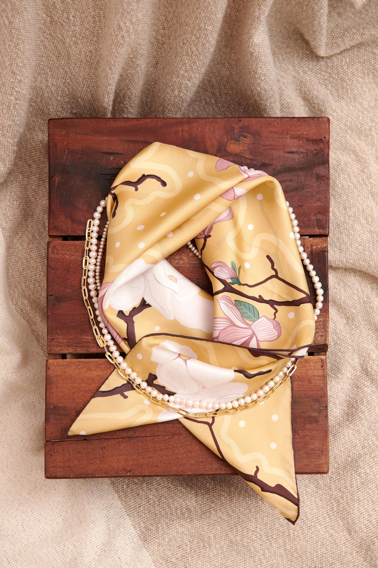Magnolias, 65 cm Silk Twill Square Scarf