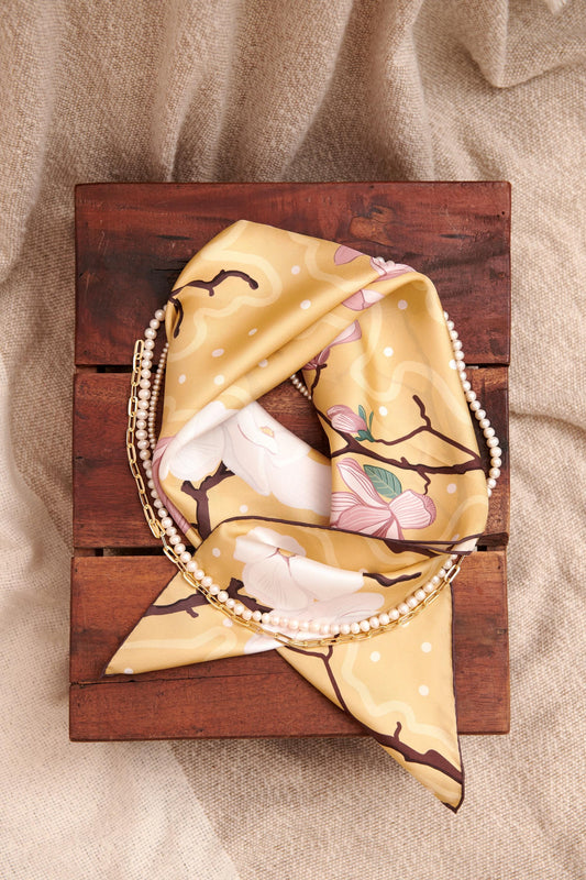 Magnolias, 65 cm Silk Twill Square Scarf